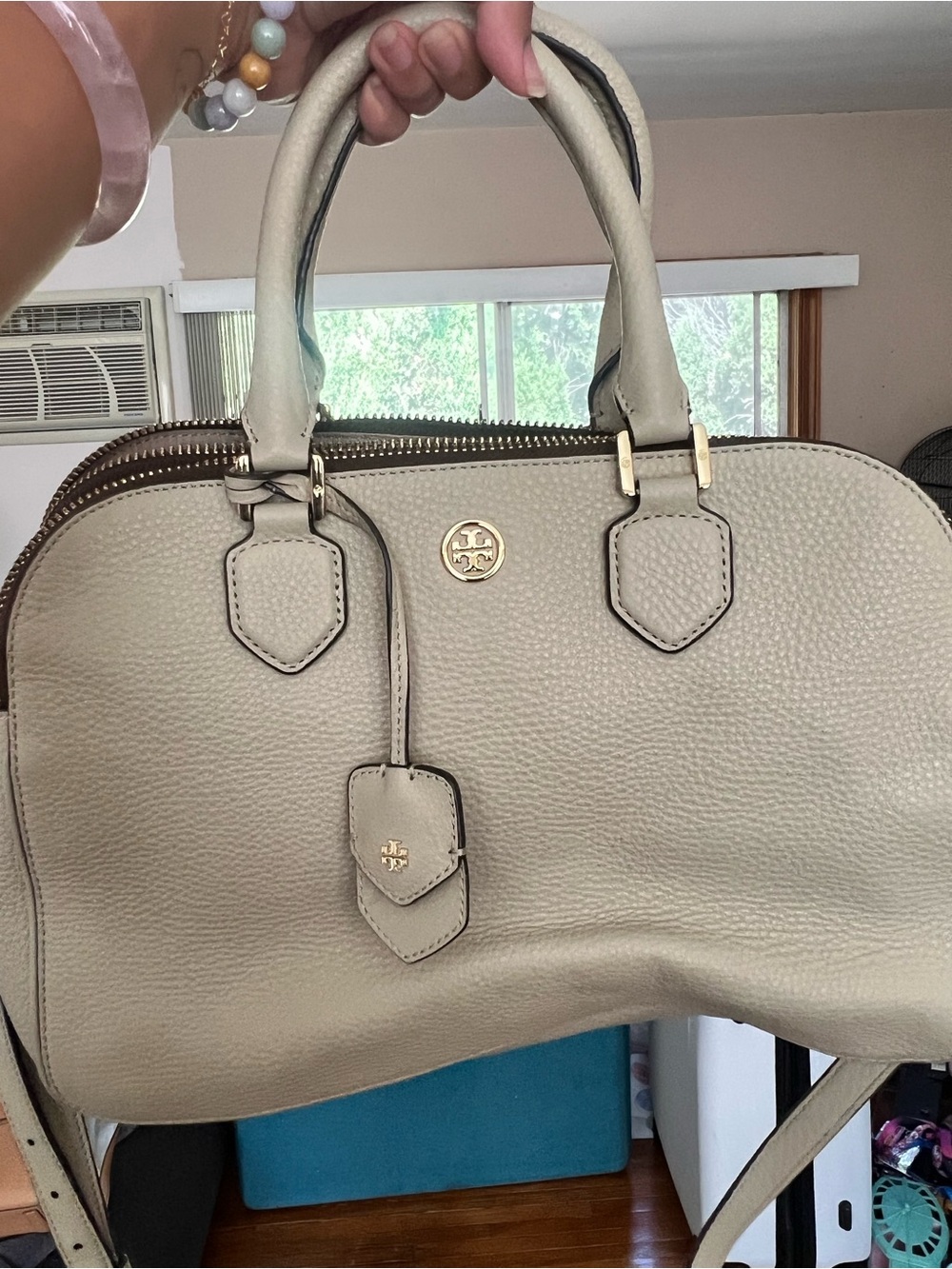 TORY BURCH Cream Leather Satchel Handbag